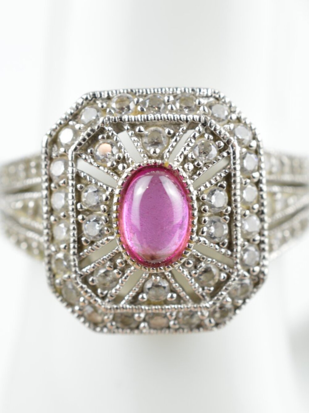 ESPO Joseph Esposito 925 Sterling Silver Pink Spinel CZ Art Deco Ring Size 8